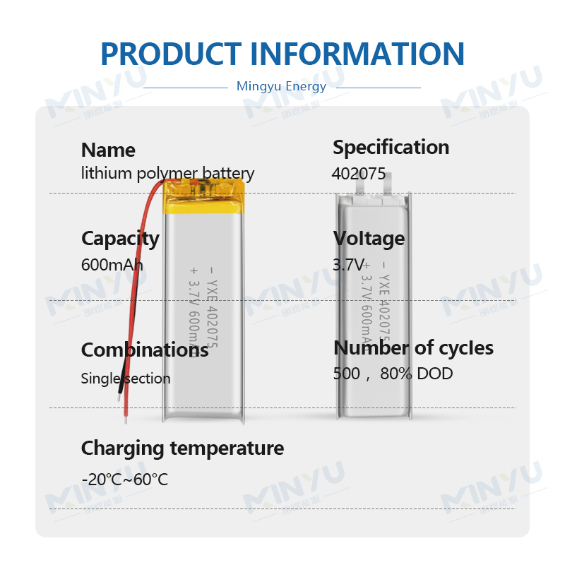 3.7 V Li-ion Battery 402075-600mah